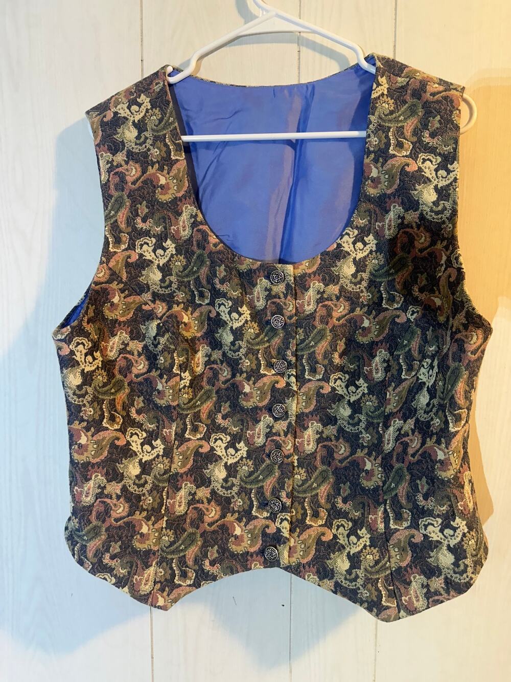 90s Brocade Tapestry Vest Paisley Floral Metallic Dark Cottagecore Goblincore